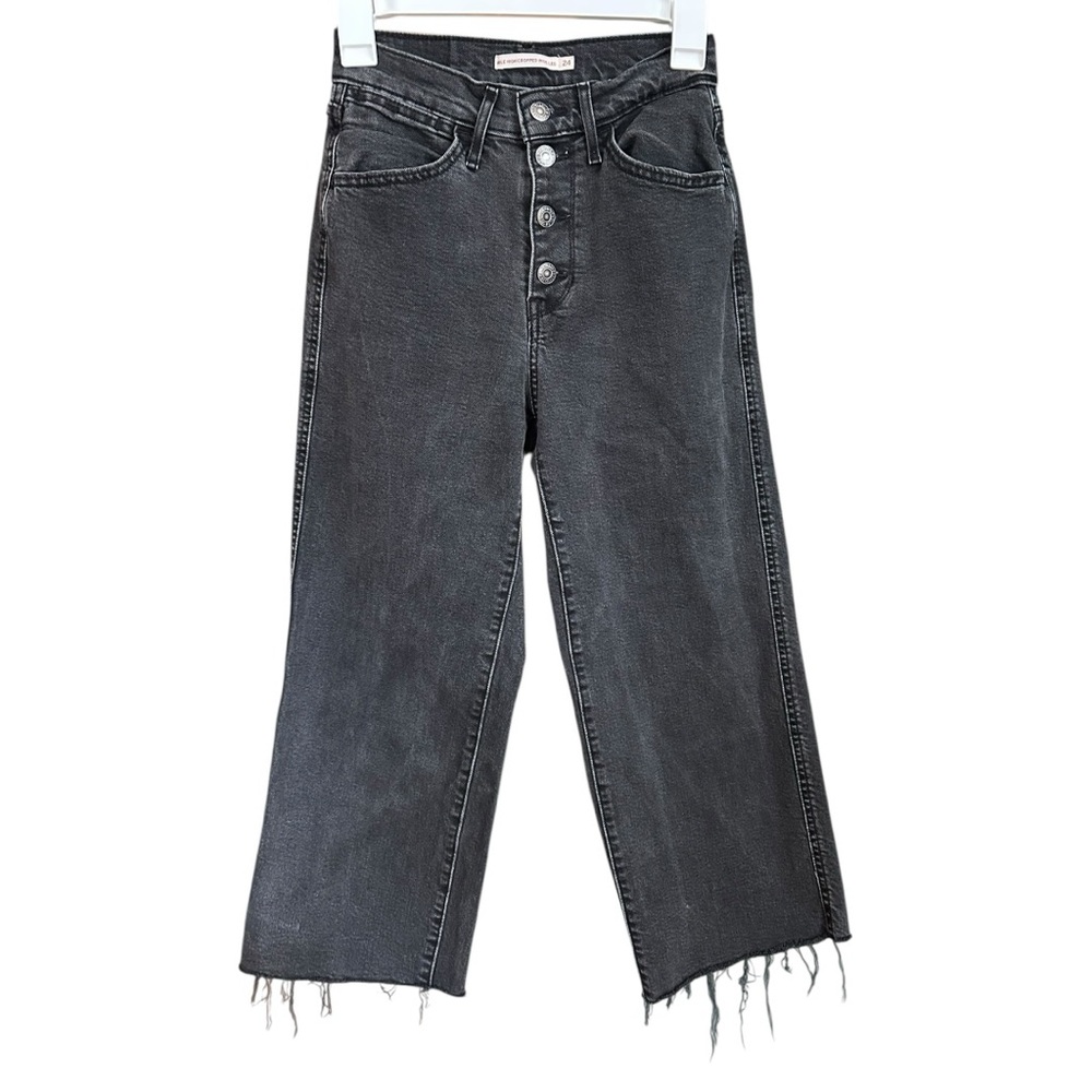 Levi’s Dark Gray Wash Mile High Cropped Wide Leg Raw Hem Jeans Button Fly 24
